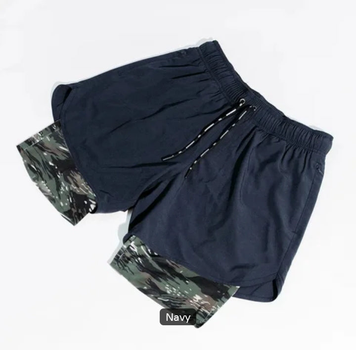 Ayu Men’s 2-in-1 Active Training Shorts – Deep Navy & Camo