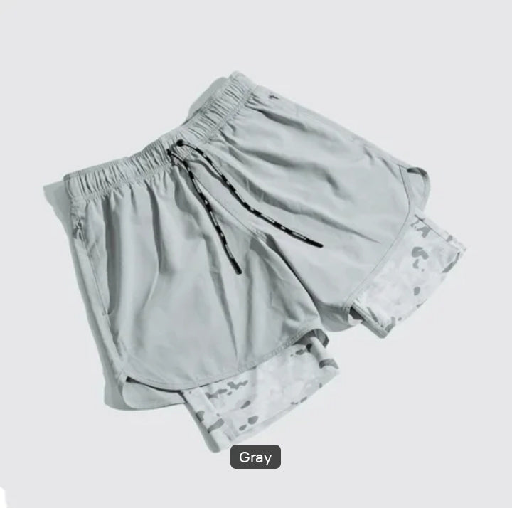 Ayu Men’s 2-in-1 Active Training Shorts – Lunar Gray & Alpine Camo